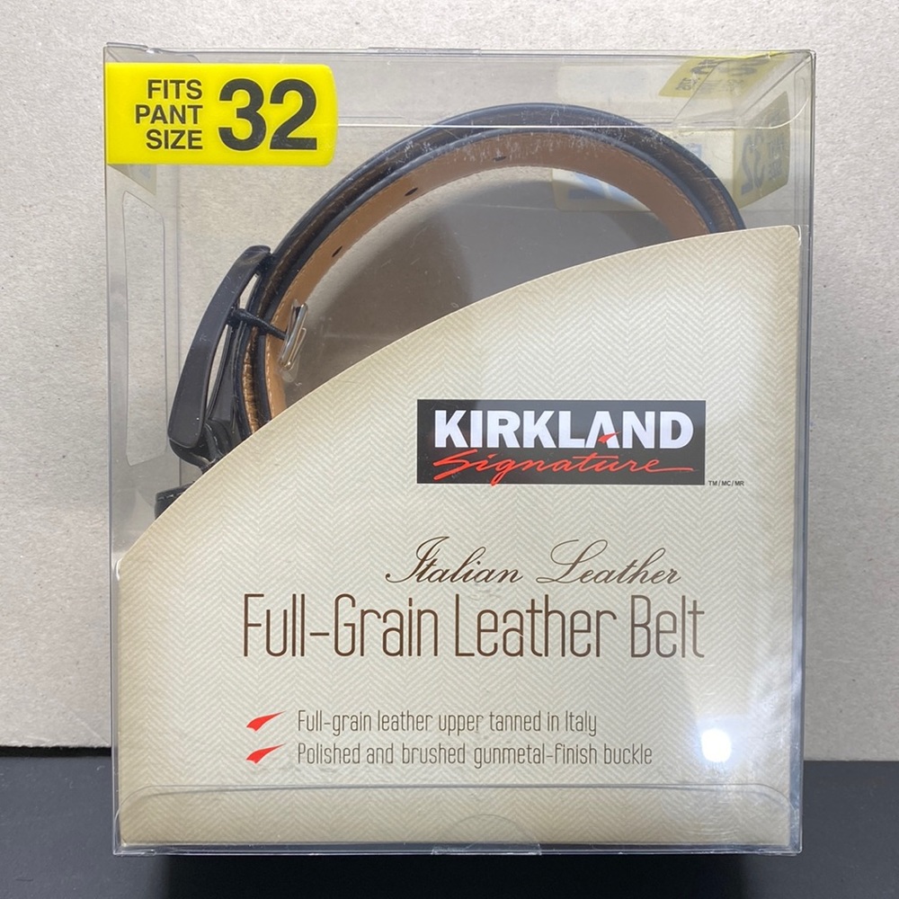 Kirkland Signature Italian Leather Full-Grain Black Leather Belt - 32